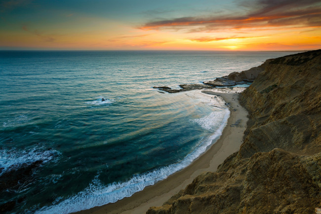 Обои картинки фото природа, побережье, океан, закат, скалы