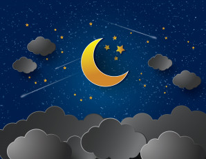 Картинка векторная+графика природа тучи луна звезды ночь