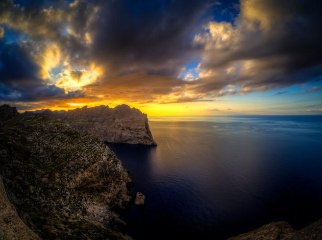 Обои картинки фото природа, восходы, закаты, скалы, небо, средиземное, море, остров, майорка, балеарские, острова, испания