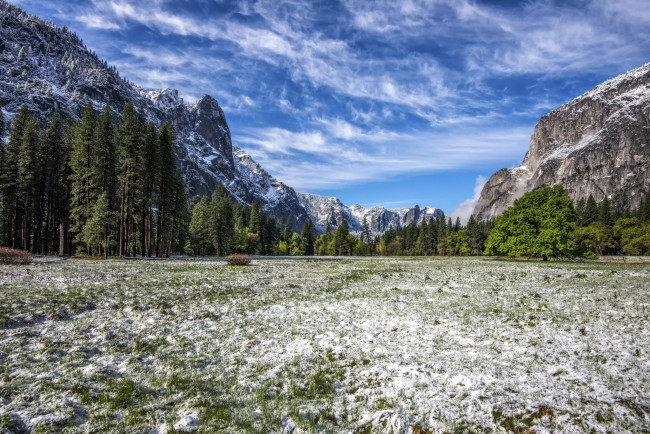 Обои картинки фото природа, горы, калифорния, yosemite, valley, снег