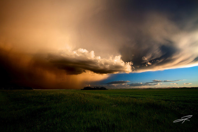 Обои картинки фото природа, стихия, канада, июнь, вечерний, шторм, лето, тучи, небо, поле, альберта