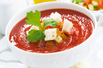 Картинка еда первые+блюда сухарики овощи томатный суп гаспаччо