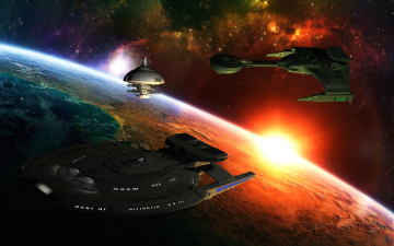Картинка видео+игры star+trek+online вселенная полет космические корабли планета