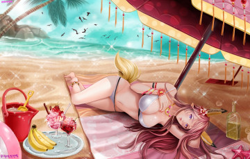 Картинка аниме животные +существа лето зонт море хвост ушки девушка tagme artist levia closers десерт еда пляж арт