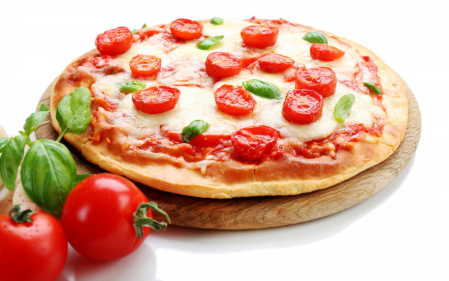 Обои картинки фото еда, пицца, food, fast, сыр, pizza, tomato, помидоры, cheese