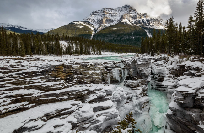 Обои картинки фото природа, горы, athabasca, fall, jasper, national, park, река