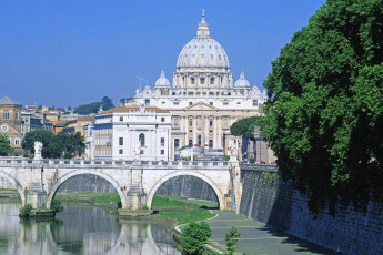 обоя italy st peters basilica rome, города, рим,  ватикан , италия, набережная, река, мост, собор