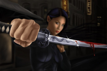 Картинка фэнтези девушки девушка азиатка воин меч атака