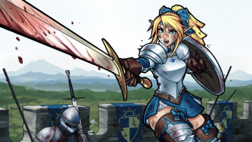 Картинка рисованное комиксы стена взгляд эльф мужчина меч рыцарь фон девушка