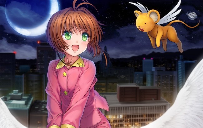 Обои картинки фото cardcaptor sakura, аниме, card captor sakura, девушка, фон, взгляд