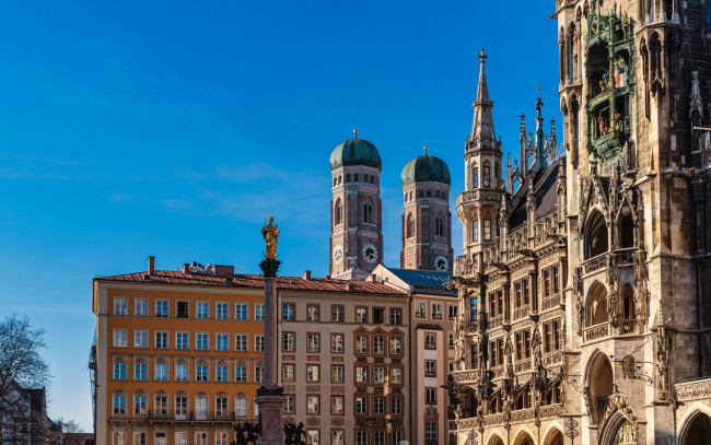 Обои картинки фото marian column, marienplatz, города, мюнхен , германия, marian, column