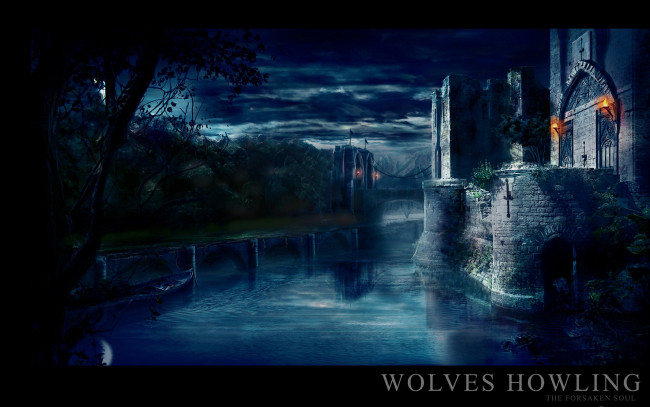 Обои картинки фото wolves, howling, christian, `tigaer`, hecker, фэнтези, замки