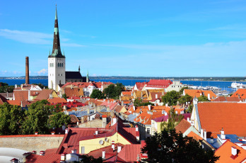 обоя города, таллин, эстония, панорама, крыши