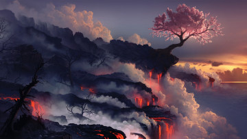 Картинка рисованные природа лава сакура