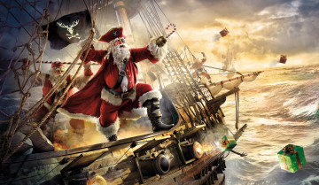 Картинка праздничные дед мороз santa claus пираты санта-клаус фрегат