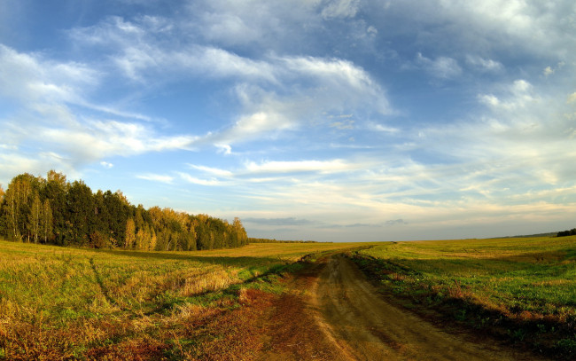Обои картинки фото природа, дороги, осень, пейзаж, поле