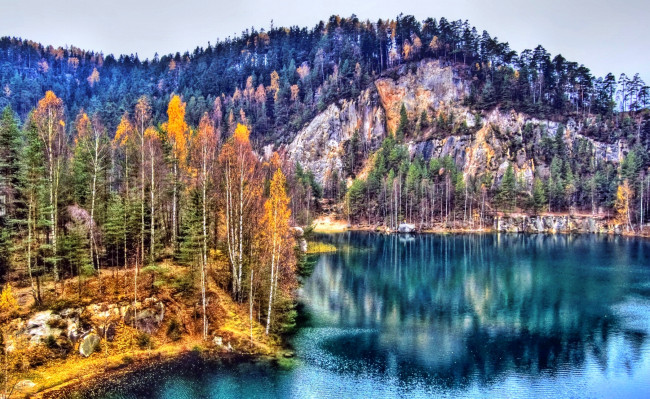 Обои картинки фото природа, реки, озера, краски, лес, озеро, осень, горы