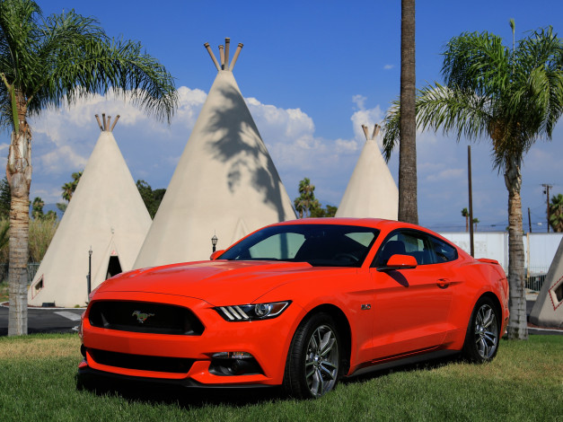 Обои картинки фото автомобили, mustang, ford, красный, gt, 2015г