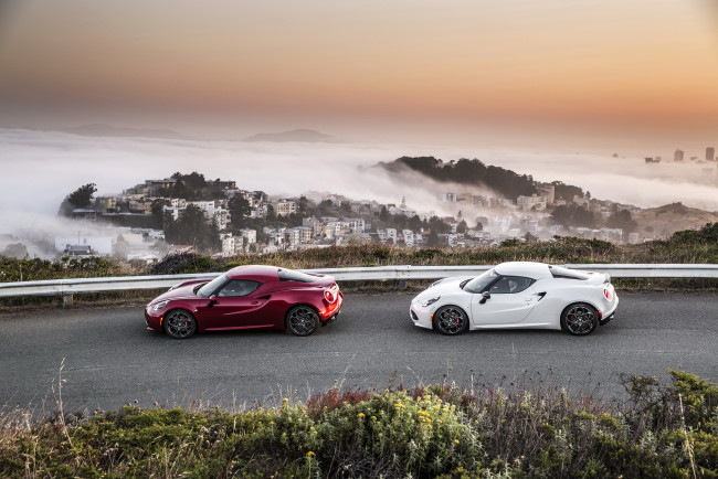 Обои картинки фото 2015 alfa romeo 4c, автомобили, alfa romeo, красный, два, alfa, romeo, металлик, белый