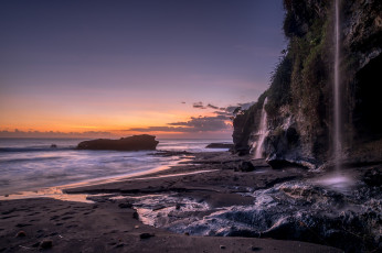 Картинка природа побережье море водопады закат берег