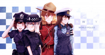 обоя аниме, unknown,  другое, фон, девушки, взгляд, полиция