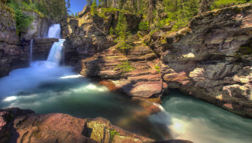 Картинка природа водопады st mary falls парк водопад montana glacier national park лес