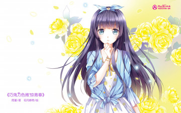 Картинка аниме mini+miss бант девушка взгляд фон цветы