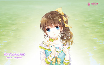 Картинка аниме mini+miss конверт бант девушка взгляд фон цветы