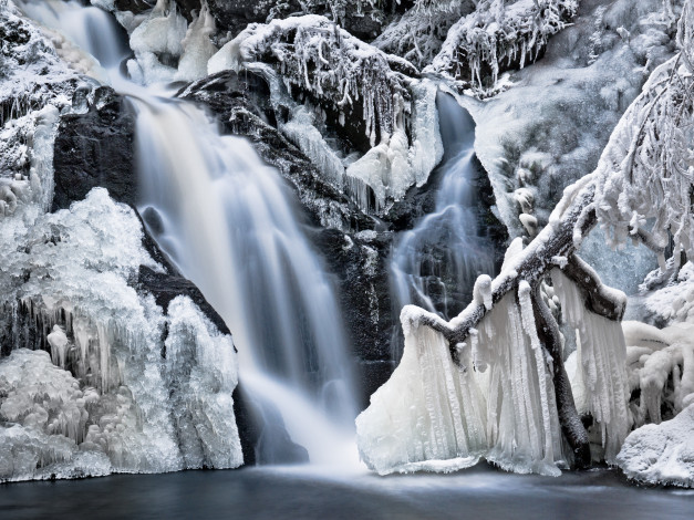Обои картинки фото природа, зима, водопад
