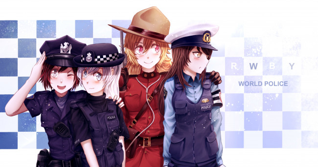 Обои картинки фото аниме, unknown,  другое, фон, девушки, взгляд, полиция
