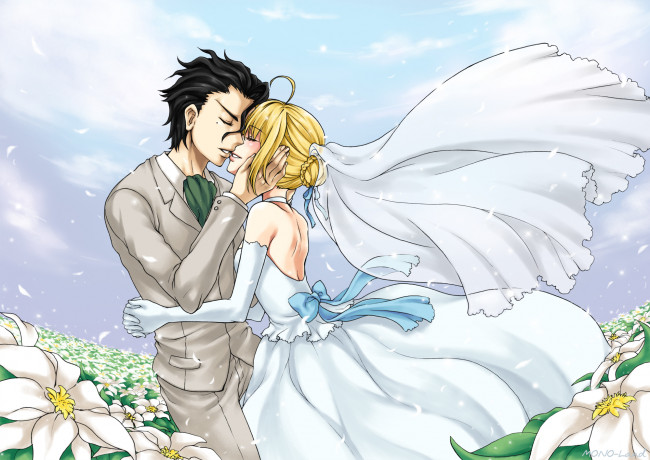 Обои картинки фото аниме, fate, zero, арт, пара, свадьба, saber, lancer