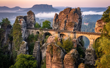 Картинка природа горы скалы bastei пейзаж растительность мост массив бастай германия саксонская швейцария