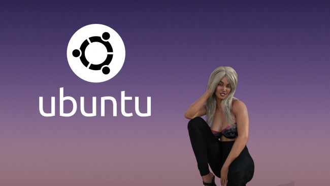 Обои картинки фото компьютеры, ubuntu linux, девушка, взгляд, фон, логотип