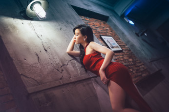 Картинка девушки -unsort+ азиатки wallhaven глубина резкости модель азиатские женщины темные волосы профиль платье стена фонарь