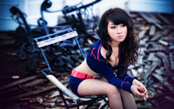 Картинка девушки -+азиатки азиатка девушка модель брюнетка красотка поза причёска сидит