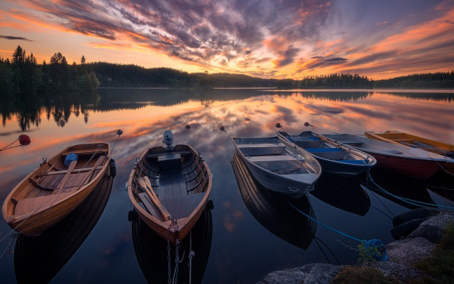 Обои картинки фото корабли, лодки,  шлюпки, озеро, закат