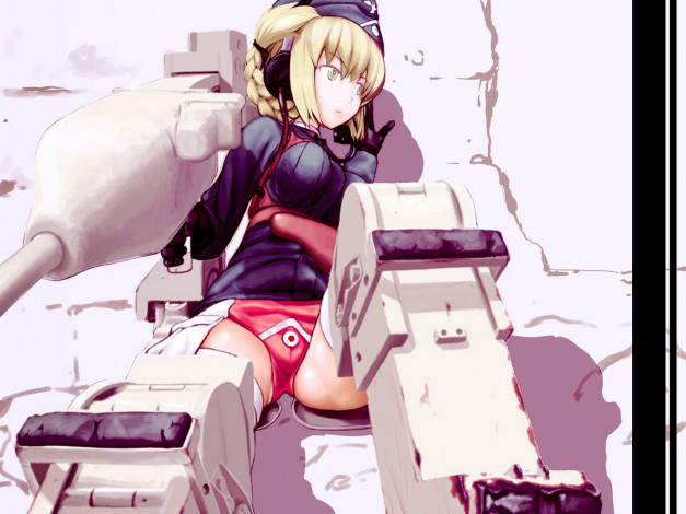 Обои картинки фото аниме, weapon, blood, technology, робот, оружие, девушка
