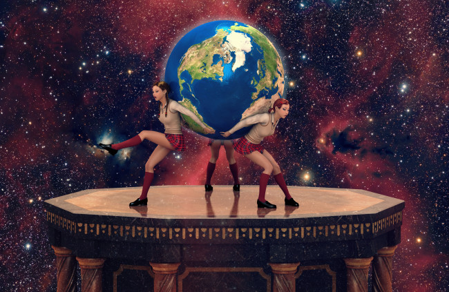 Обои картинки фото 3д графика, фантазия , fantasy, планета, земной, шар, девушки