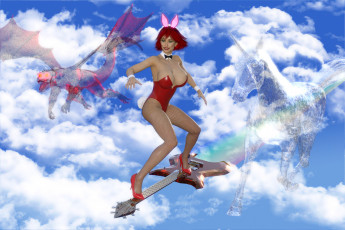 Картинка 3д+графика фантазия+ fantasy взгляд девушка драконы облака гитара полет фон