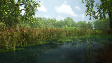 Картинка 3д+графика природа+ nature деревья камыш река