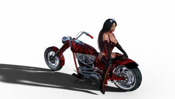 Картинка 3д+графика люди+ people девушка взгляд фон мотоцикл