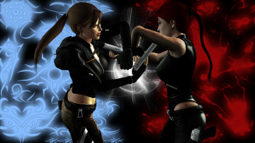 Картинка 3д+графика люди+ people девушки фон борьба пистолет добро зло