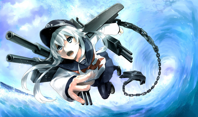 Обои картинки фото аниме, kantai collection, девушка, фон, взгляд