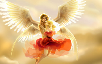 Картинка фэнтези ангелы влюбленная пара ангелов в небе