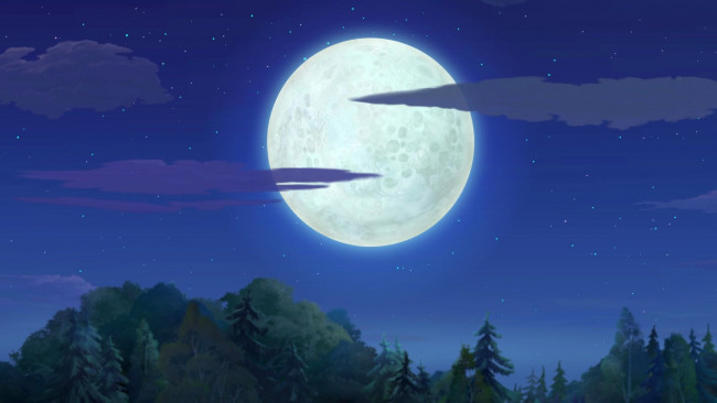 Обои картинки фото рисованное, природа, ночь, луна, деревья