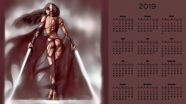 Обои картинки фото календари, фэнтези, девушка, оружие