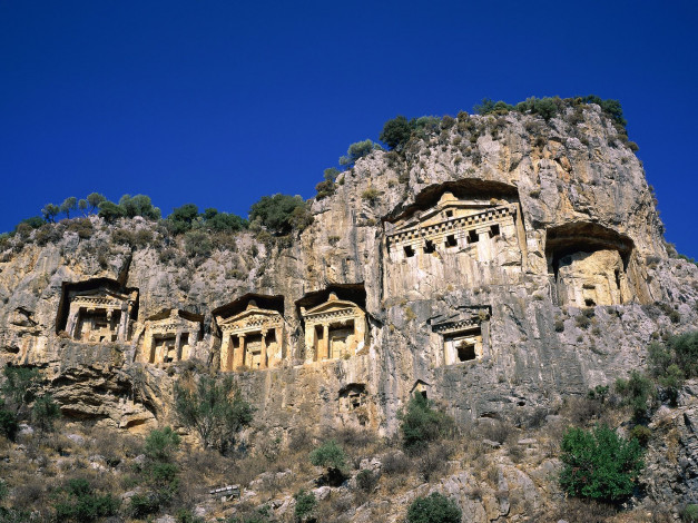 Обои картинки фото rock, tombs, dalyan, turkey, города, исторические, архитектурные, памятники