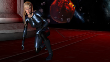 Картинка 3д+графика фантазия+ fantasy звезды планеты космос девушка взгляд блондинка