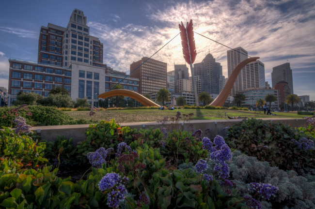 Обои картинки фото san francisco, города, сан-франциско , сша, здания, сквер, свет