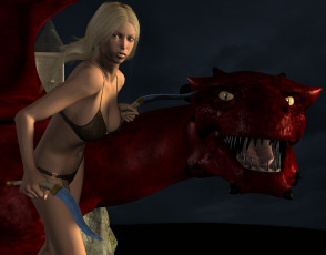 Картинка 3д+графика фантазия+ fantasy девушка взгляд фон дракон